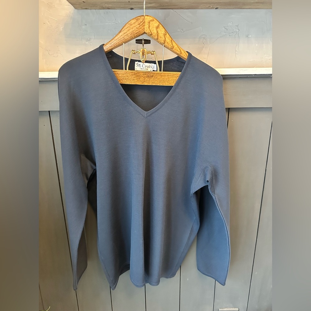 Vintage St. Croix Knits Mens‎ Navy Blue V Neck 100% Zephyr Wool Sweater XXL Long